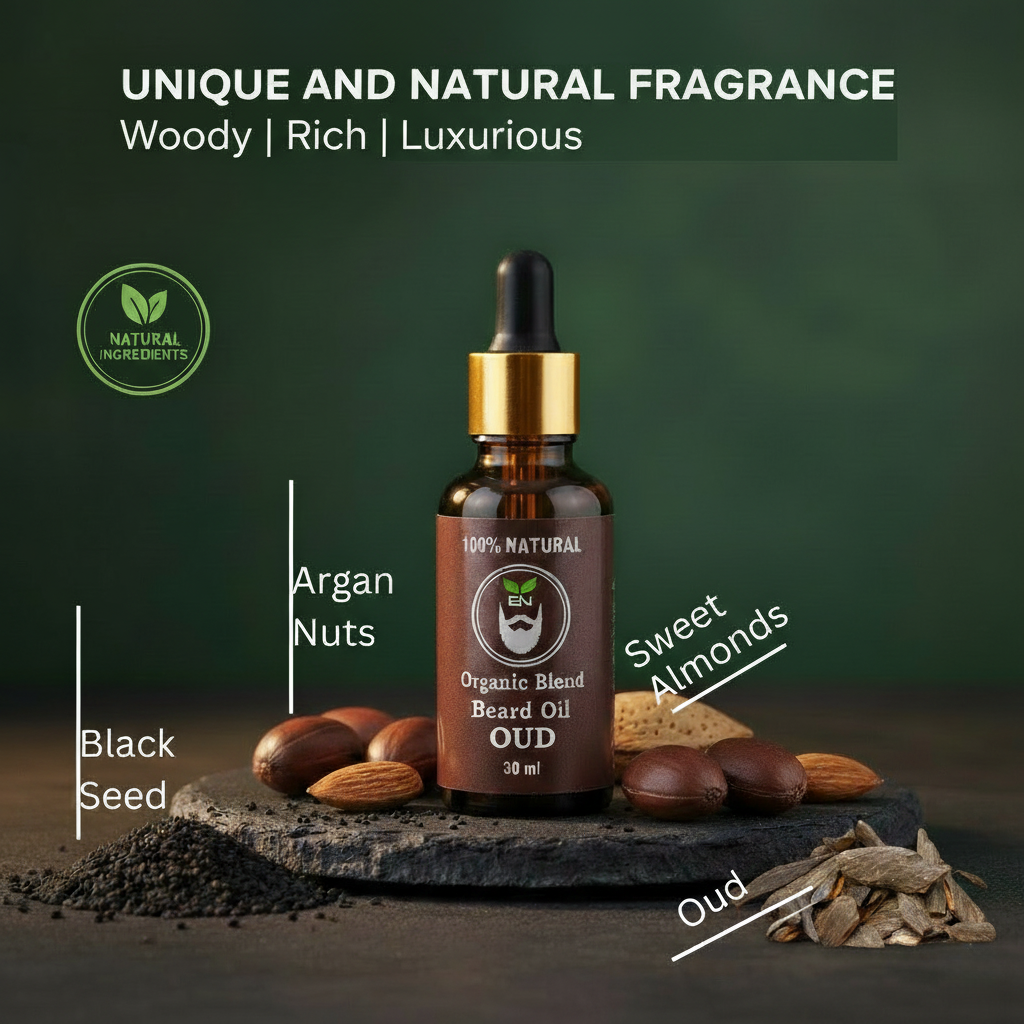 Organic Seven Blend Beard Oil with Luxurious Deep Oud & Organic Vitamin E - Image 4