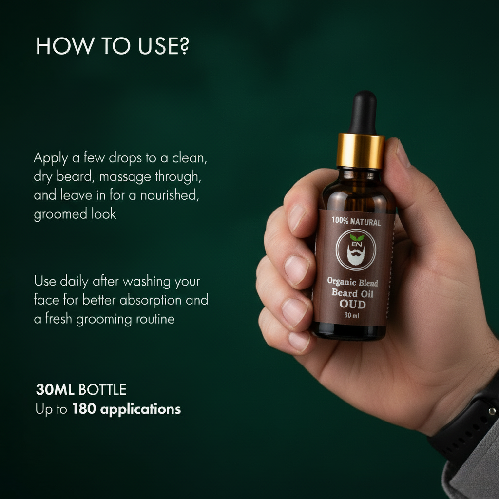 Organic Seven Blend Beard Oil with Luxurious Deep Oud & Organic Vitamin E - Image 6